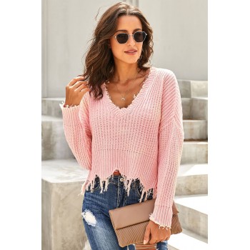 Apricot Tainted Love Cotton Distressed Sweater Pink Gray Black
